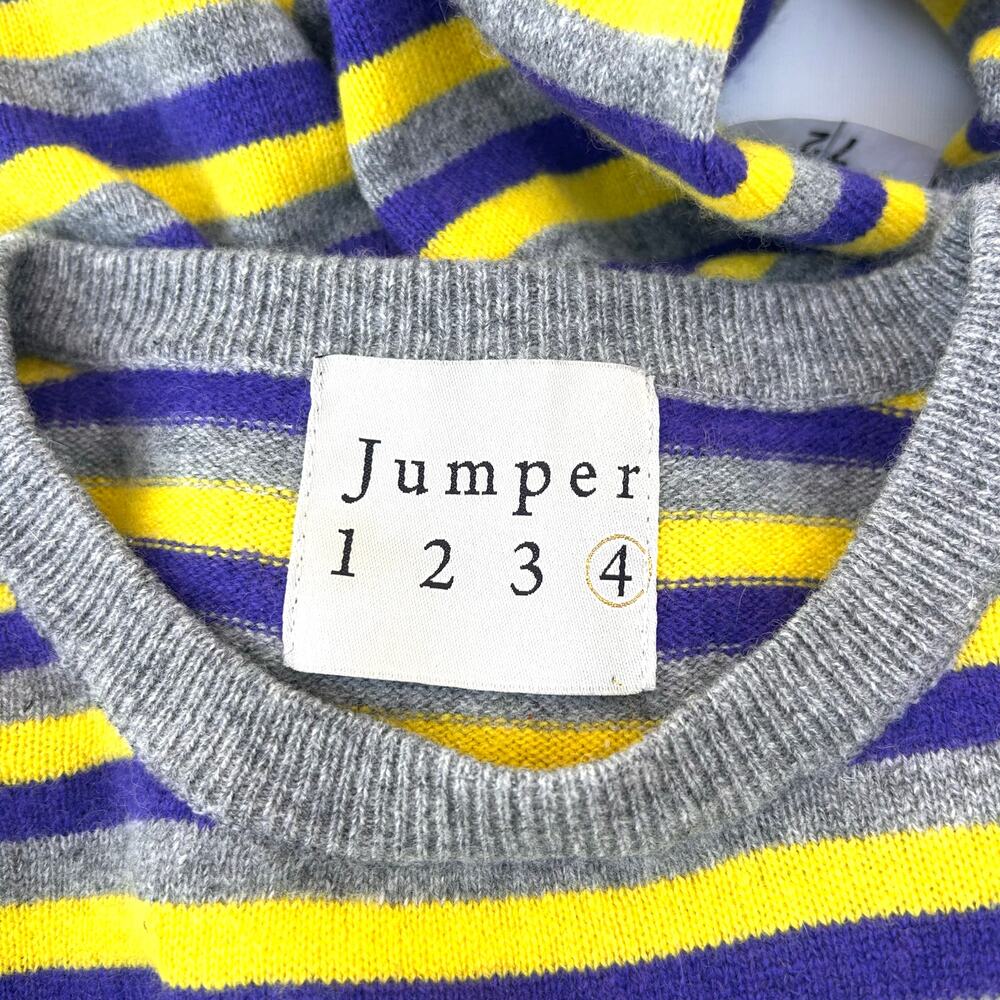 Jumper 1234 Cashmere Crewneck Striped Sweater Jumper Yellow Blue Large XL 4 - Picture 3 of 7